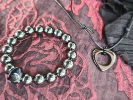 SET LOT Stein Armband & Halskette Herz, M  Hämatit & Onyx