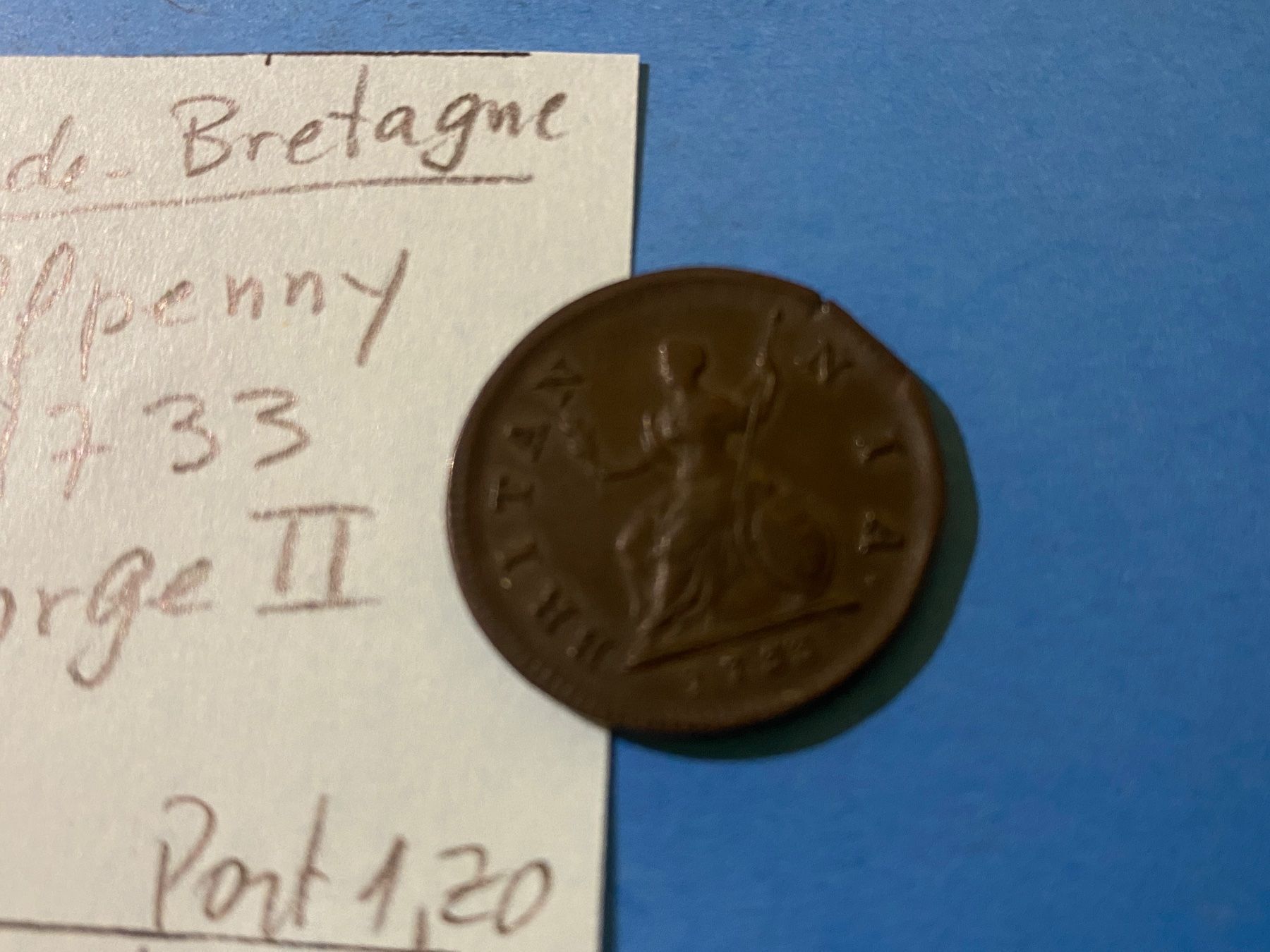Alle Münzen: GBretagne : HALFPENNY 1733 -  GEORGES 2 – Gebraucht aus genève von GEnumist 1