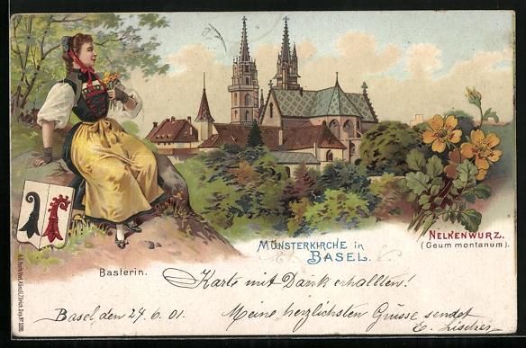 Cartoline postali: Litho Basel, Blick zur Münsterkirche – Usato da Berlin venduto da bartko-reher
