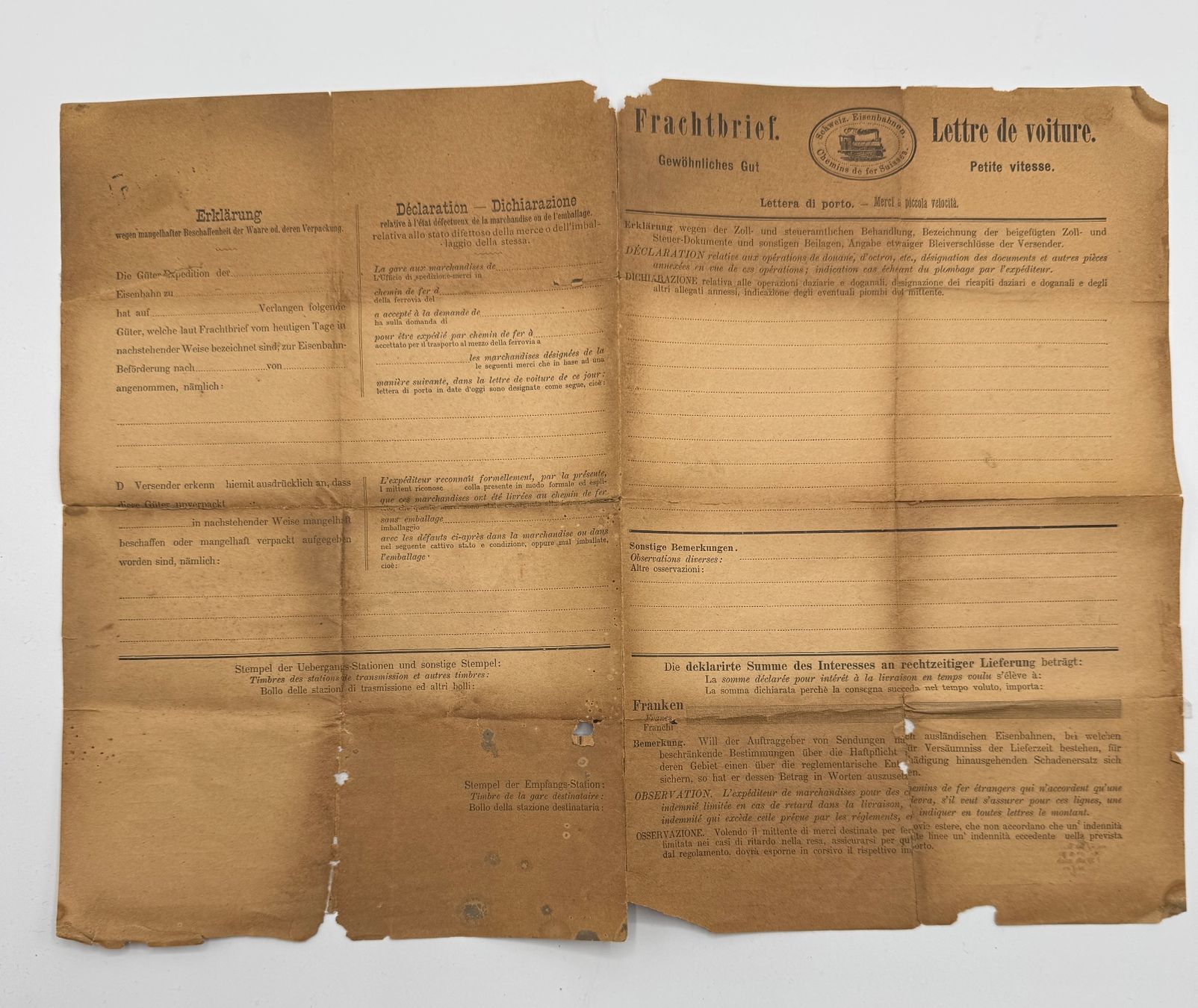 Documenti: Frachtbrief – Usato da Sachseln venduto da BONATI01 1