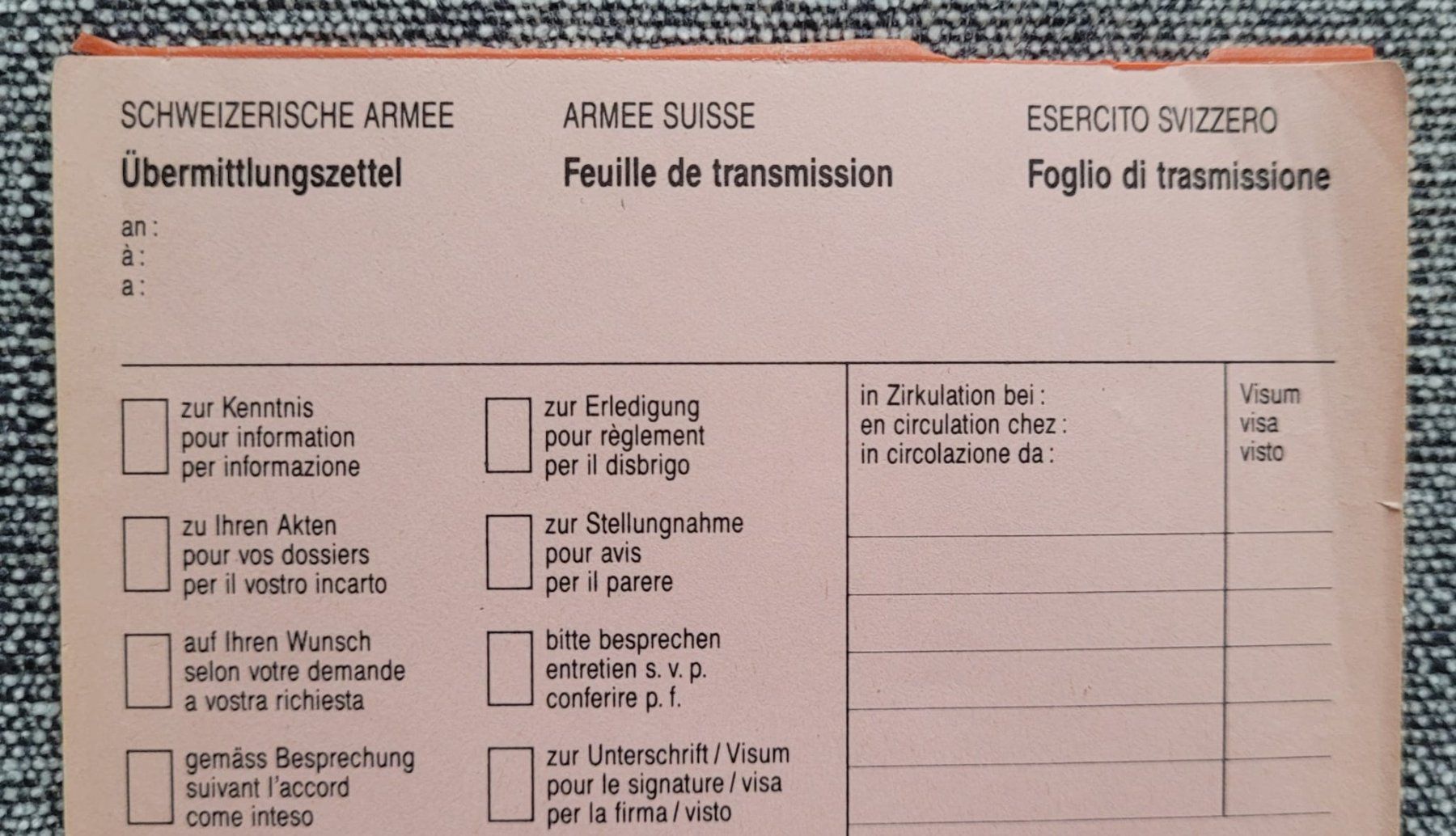 Papiere: Uebermittlungszettel Schweizerische Armee Form 6.6 – Neu und originalverpackt aus Luzern von ANG3 1