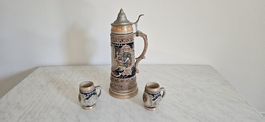 🇨🇭🇩🇪🇦🇹 Bierkrug Set mit Zinndeckel und zwei Stamperl