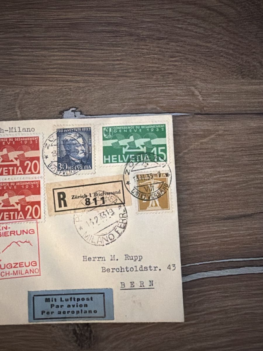 Alle Briefmarken: Briefumschlag Segelflugpost Zuerich-Milano 1933 14.11.1933 E – Gebraucht aus Allschwil von mel_8fhf 1