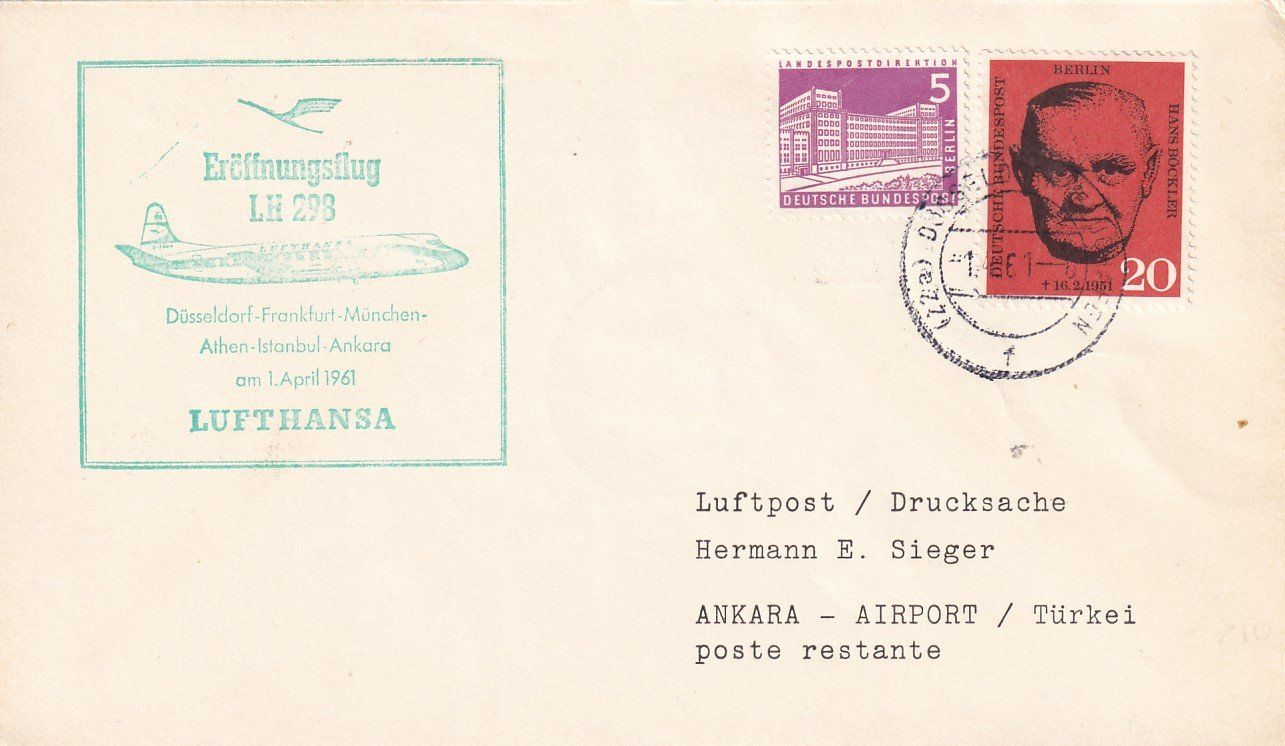Tous les timbres: Erstflug Lufthansa Düsseldorf - Ankara 1961 – D'occasion à Baar par Asmara111