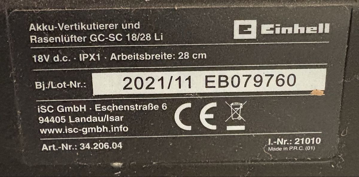 Einhell Bodenbearbeitungsgeräte: Einhell Akku-Vertikutierer und Rasenlüfter – Gebraucht aus Ballwil von Soia 2