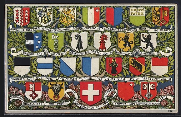 Cartoline postali: Schweiz, Die Kantonswappen der Schweiz,  – Usato da Berlin venduto da bartko-reher