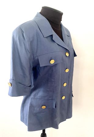 Gabriella Benelli Vintage Leinen Blazer 42 Jeans-Graublau