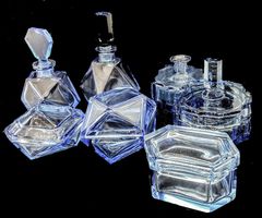 Coiffeuse Frisiertisch, Toilette -Set Glas blau verre bleu