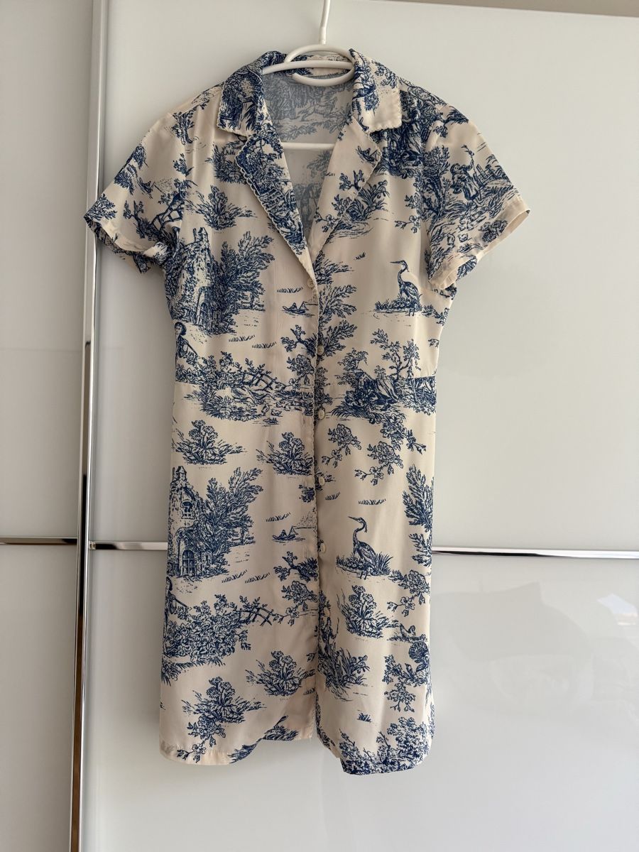 Vestiti: Kurzarm Kleid mit Toile de Jouy Muster Grösse S – Usato da Basel venduto da valfer