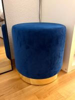 Runder Hocker Samt blau mit goldenem Sockel