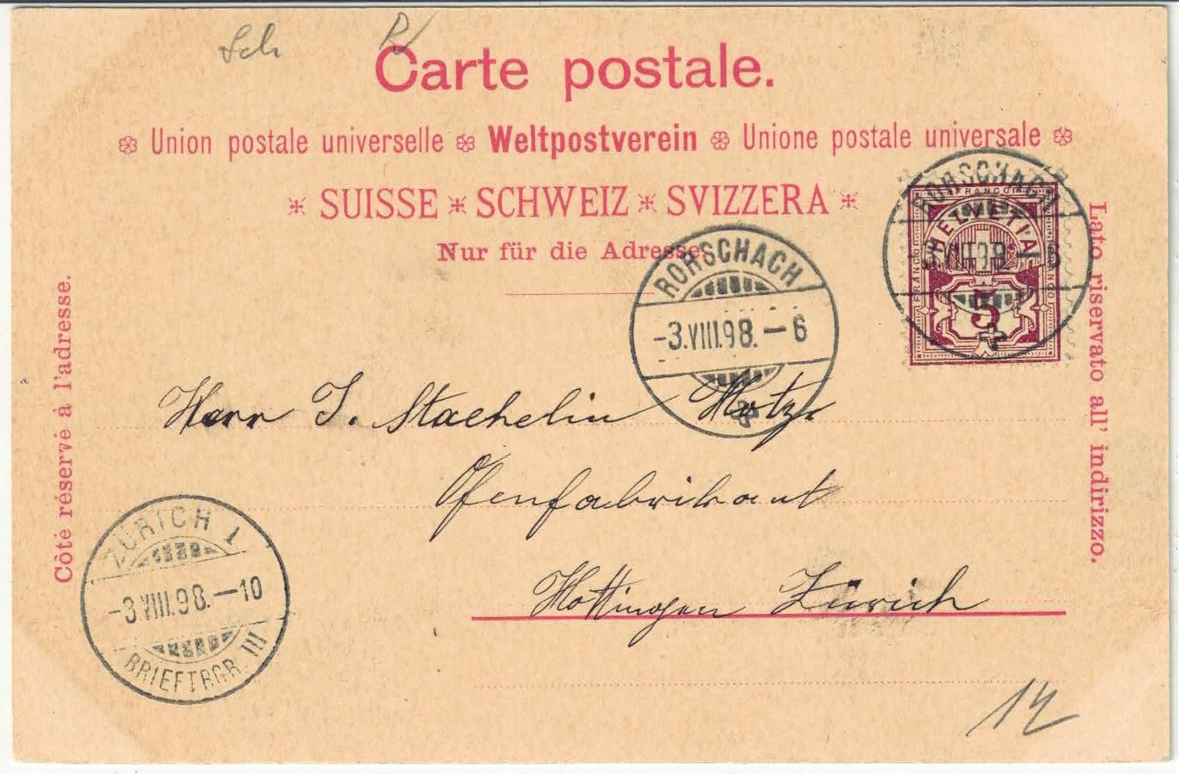 Cartoline postali: Gruss aus Rorschach - Generalansicht 1898 – Usato da Ettingen venduto da Kartenplanet 1