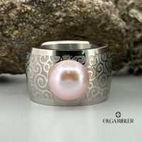 Statement Ring Edelstahl mit Perle Grösse 60