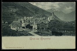 Mondschein-AK Hospenthal, Ortsansicht mi