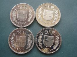 5 Franken  2000 4 stk lot  fast neu