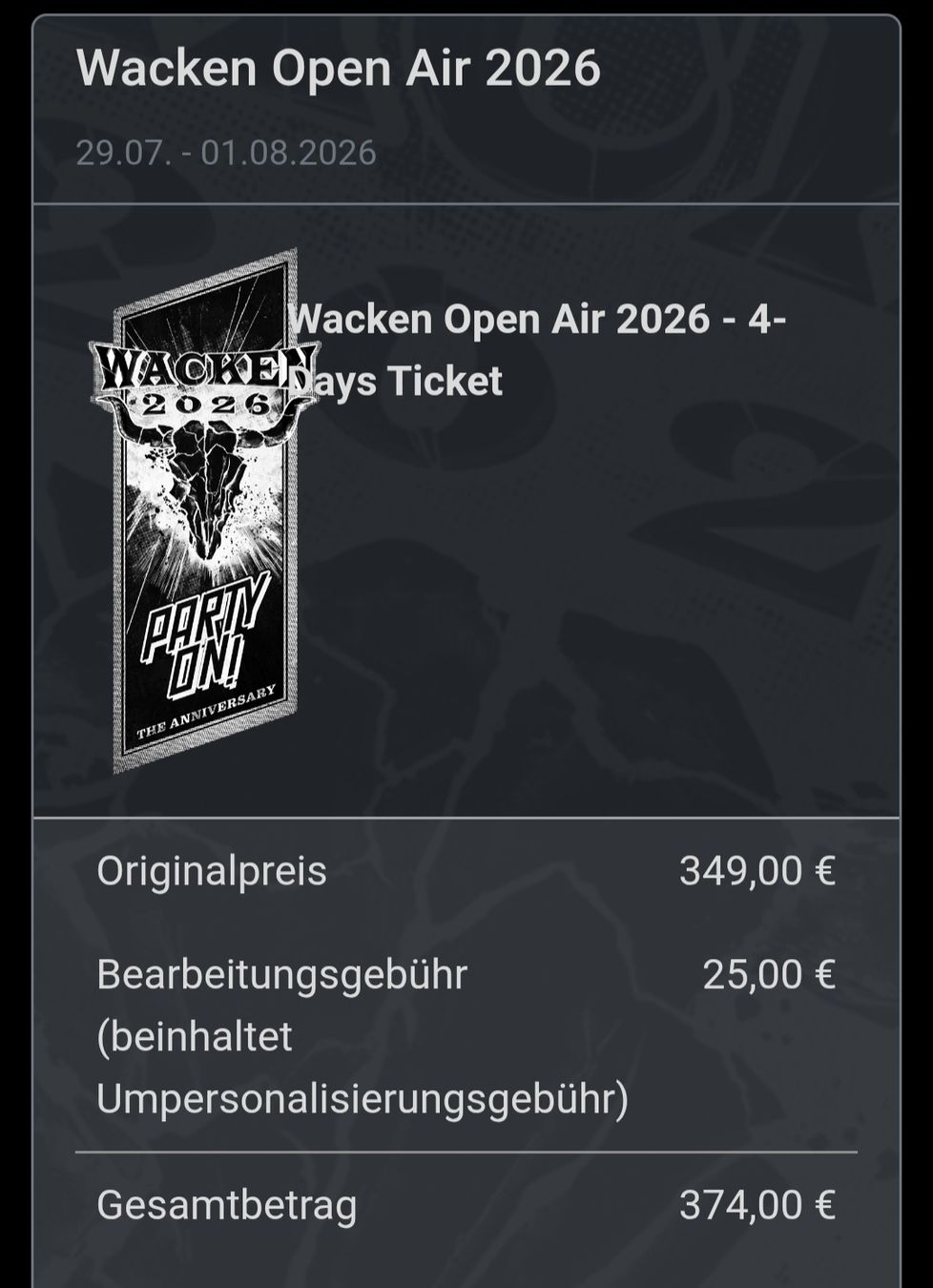 Biglietti: Wacken Open Air 2026 4-Tages Ticket – Nuovo e nell'imballaggio originale da Vordemwald venduto da EquiVitalBalance