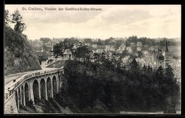 AK St. Gallen, Teilansicht mit Viadukt der Gottfried-Keller-