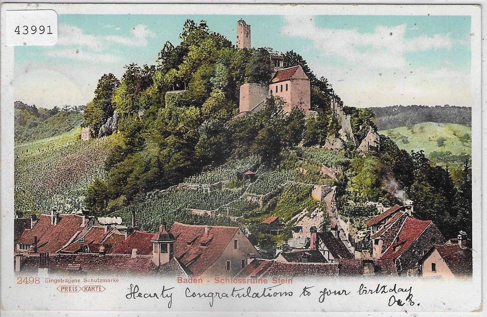 Cartoline postali: Baden - Schlossruine Stein - Litho – Usato da Ettingen venduto da Kartenplanet