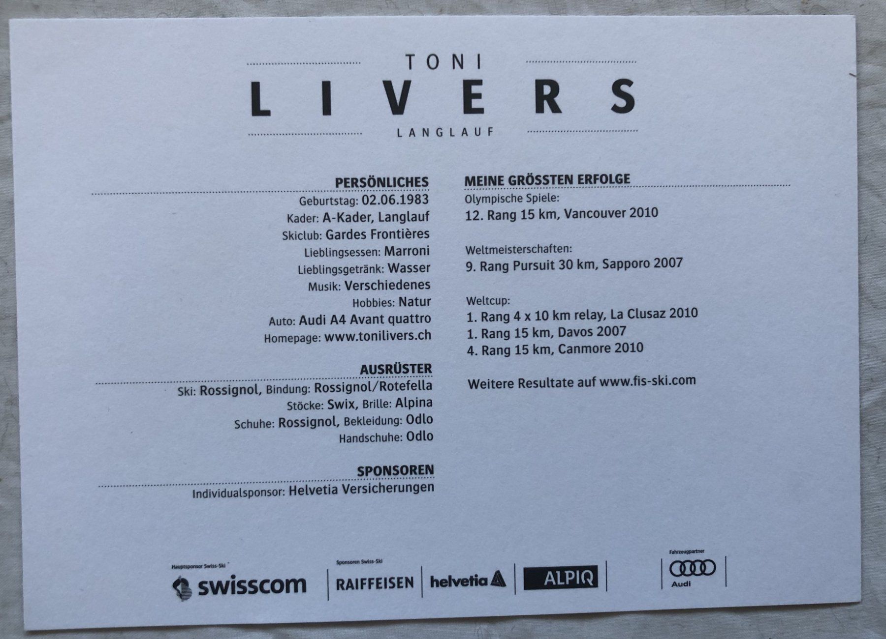 Autografi: Orig. Autogramm - TONI LIVERS – Usato da Schaffhausen venduto da durruti 1