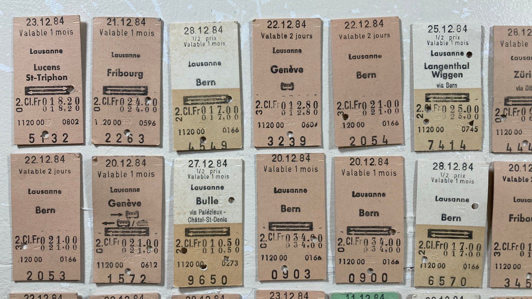 Biglietti: Lausanne, 29 Edmondsonsche Bahn Billette, SBB, 1984 – Usato da Lenzburg venduto da fh1 1