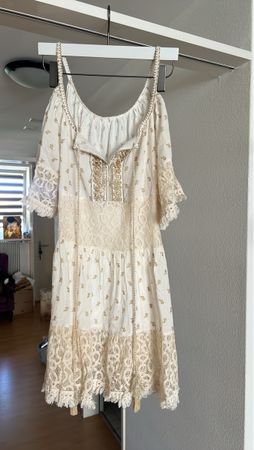 Damen Kleid Spitze Floral Weiss Grösse S