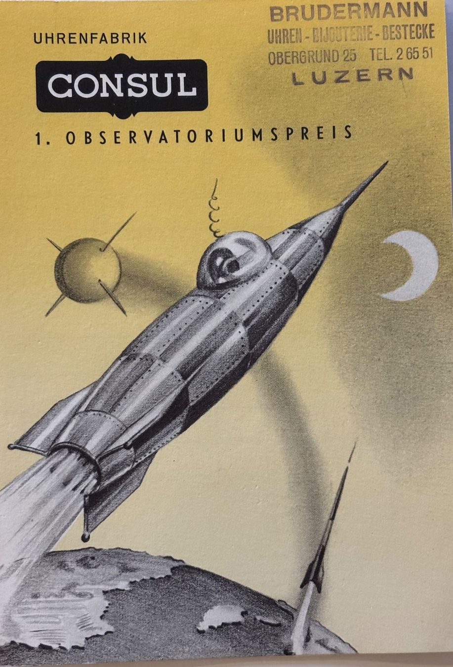 Cartoline postali: Luzern, Uhrenfabrik Consul, Observatoriumspreis, Stundenplan – Usato da Frauenfeld venduto da Merk52