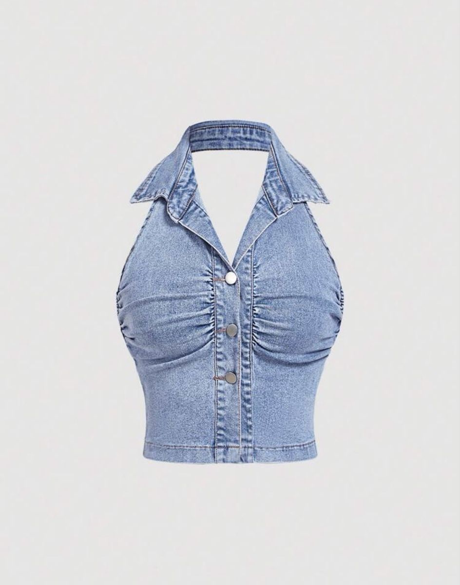 Tops: Light Wash Denim Halter Top 💙✨ – Neu und originalverpackt aus Zürich von onlyifashion