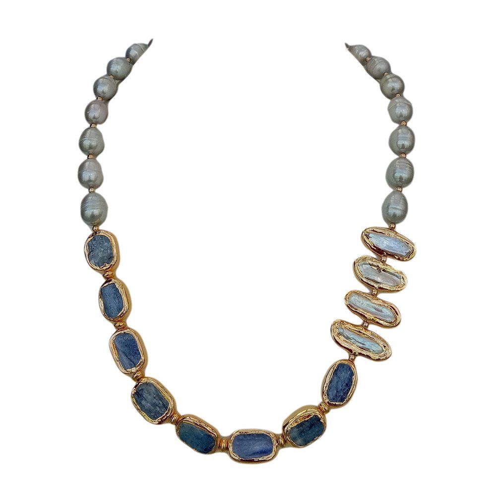 Catenine: Kyanit Grau Perlen Kette Collier Perle Perlenkette Echt 15mm – Nuovo (secondo la descrizione) da Prilly venduto da ilyria73 8