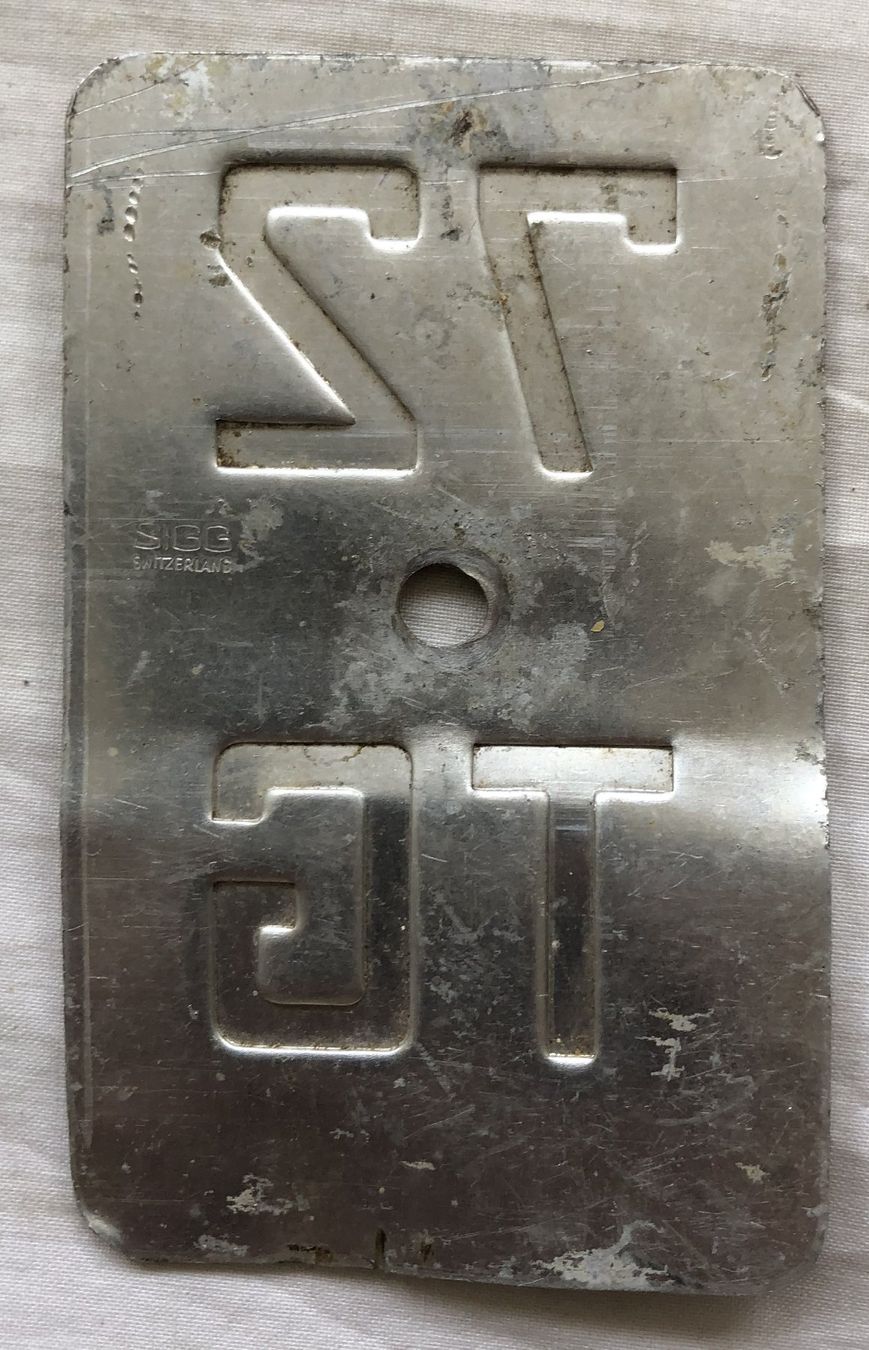 Schilder: Velo - Nummernschild - TG 72 – Gebraucht aus Schaffhausen von durruti 1