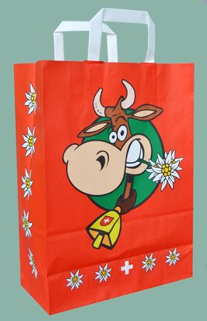 Papier-Tragtaschen weiss mit Kuhmotiv