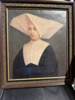 Gemälde Nonne mit Haube Öl auf Leinwand gerahmt