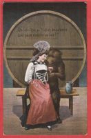 Bärenkarte - Bär und Trachtfrau im Kornhauskeller - 1909