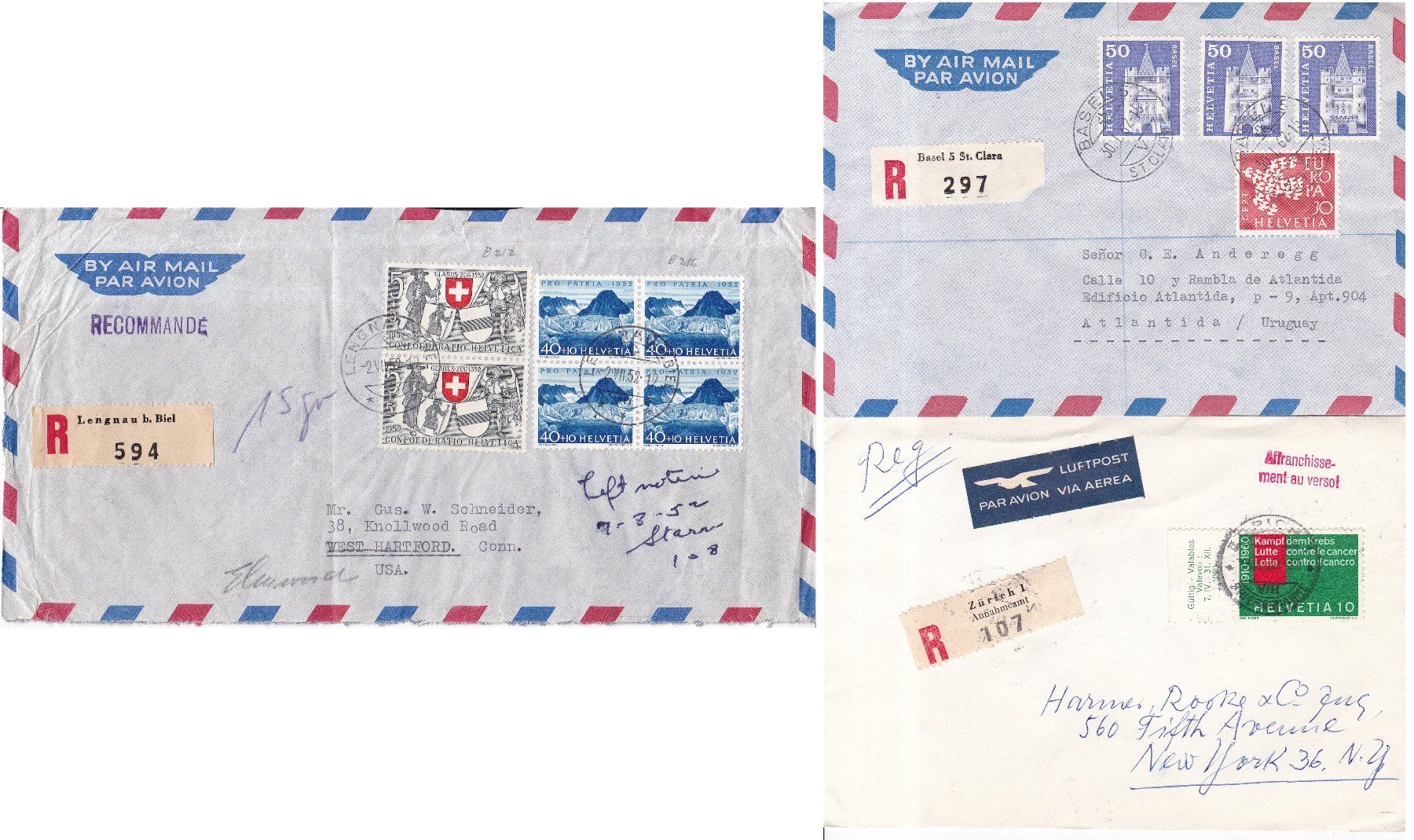 Alle Briefmarken: 10 Stk. CH Flugpost Briefe ab 1936 – Gebraucht aus Münchwilen AG von Nesar 2