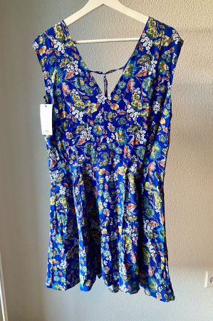 Mango Sommerkleid Blau Blumenmuster Gr. L NEU