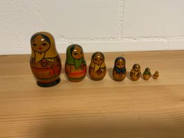 Matroschka Holzpuppen Set, 7 teilig, Vintage Look