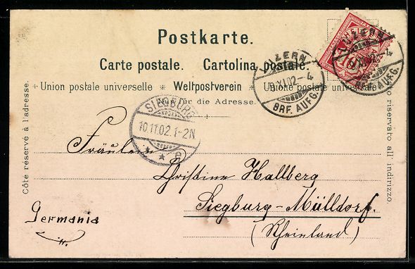 Cartoline postali: Lithographie Luzern, Die Reuss, 1902 – Usato da Berlin venduto da bartko-reher 1
