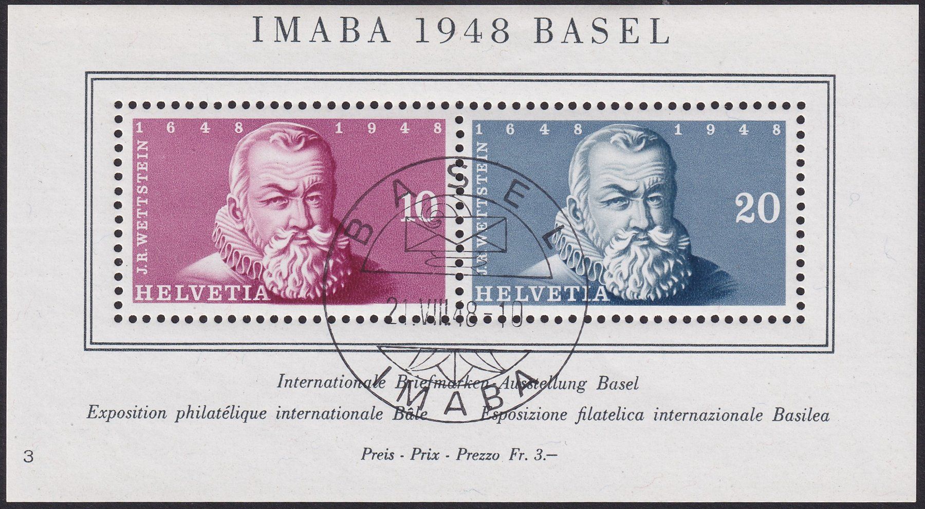 Tutti i francobolli: 1948, W31 IMABA-BASEL ET-O, fehlerfreier Block, Kat: 100.-+ – Usato da Sursee venduto da Luzernerraute