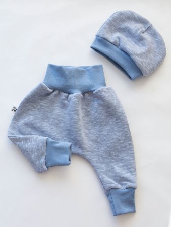 Fleece Pumphose 50/56 & Mütze 0-3M Set - Unifarbe Blau - NEU