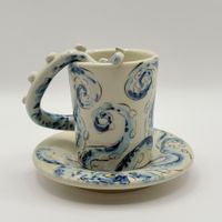 Handgefertigte 3D-Tasse "Tintenfisch" Keramik Kunsthandwerk