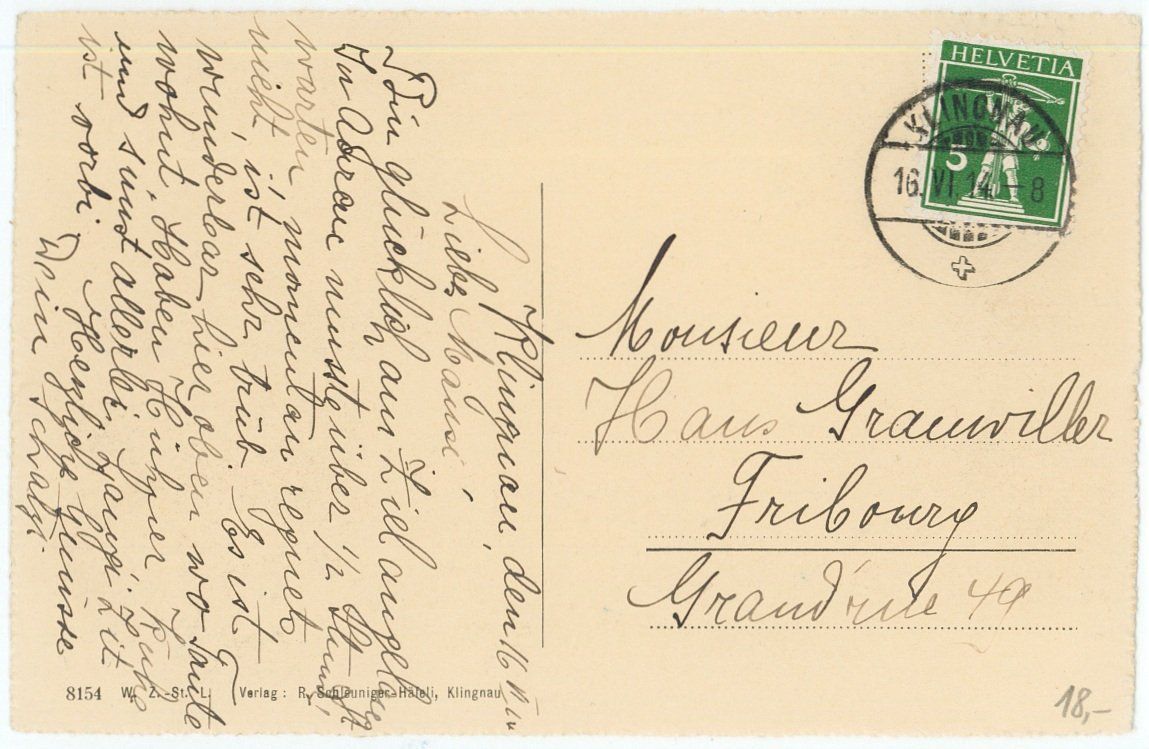 Cartoline postali: AG 296 Klingnau Totalansicht 1914 – Usato da Fribourg venduto da philafri 1
