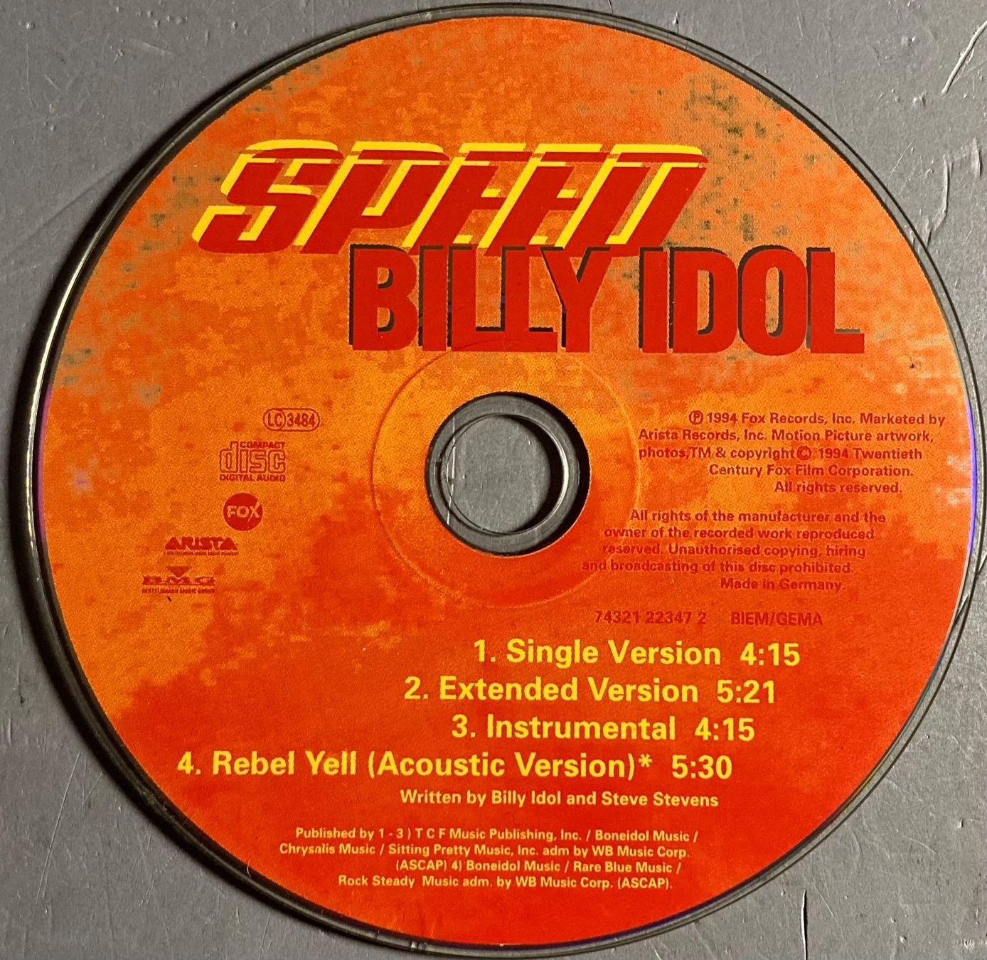 CD: BILLY IDOL - SPEED – Usato da Poliez-Pittet venduto da Newtown-Records 1