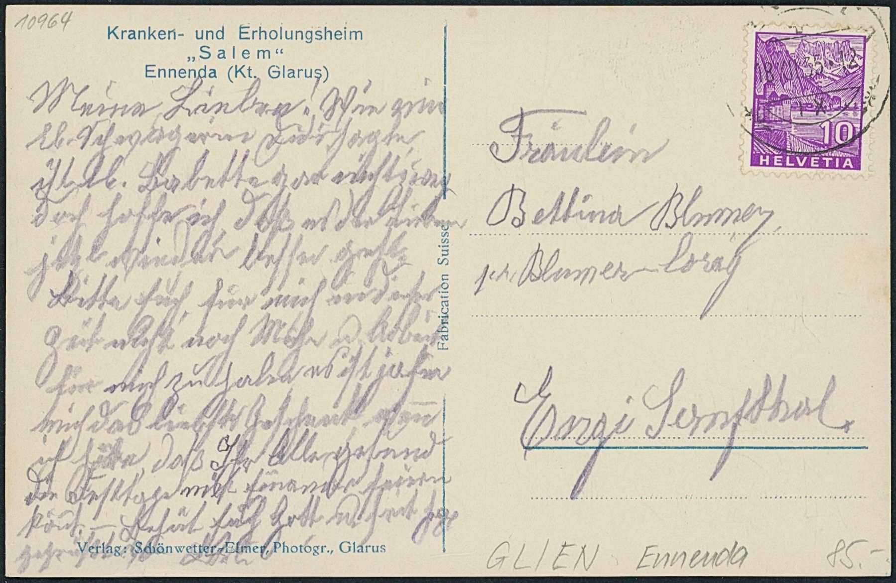 Cartoline postali: GL Ennenda – Usato da Schindellegi venduto da stationary 1