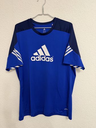 Adidas T-Shirt Gr. XL Blau Sommer Sport Top Trikot Freizeit 