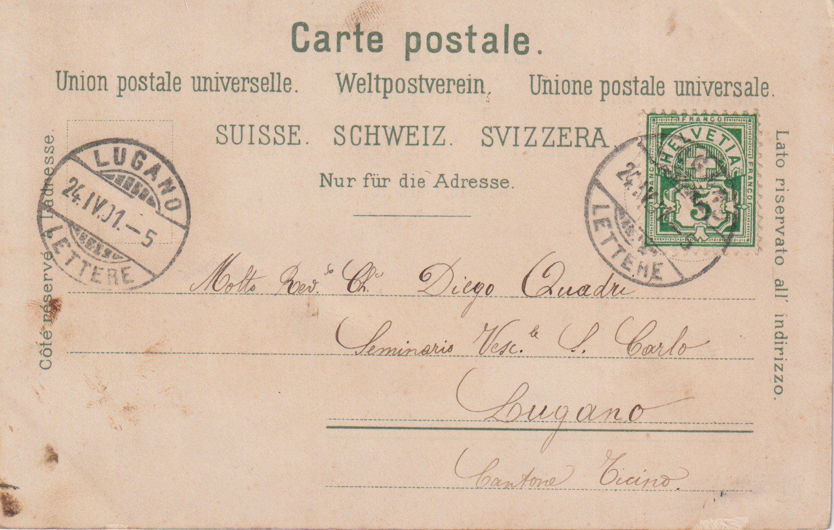 Cartoline postali: AK Litho Staubbach e Lauterbrunnenthal, 1901 – Usato da Riva San Vitale venduto da MAR-NAPO 1