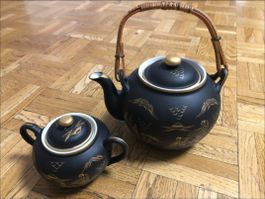 Japanisches Tee-Service Set, Schwarz/Gold, Top Zustand!