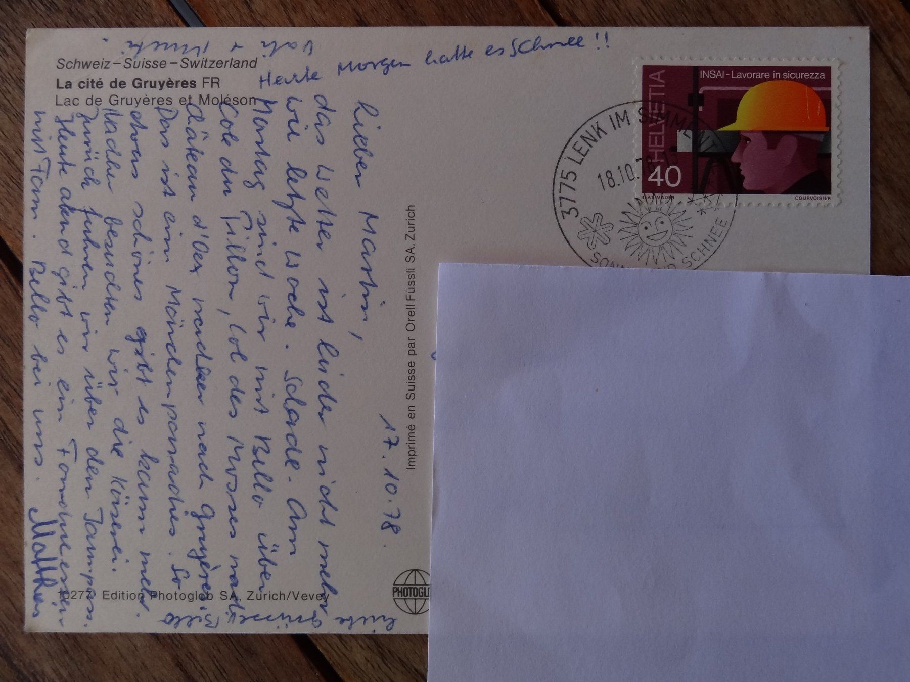 Cartoline postali: La cité de Gruyères - 1978 – Usato da St Léonard venduto da Riglin 1