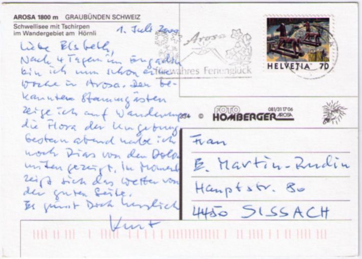 Cartoline postali: Arosa – Usato da Binningen venduto da Mountainrider 1