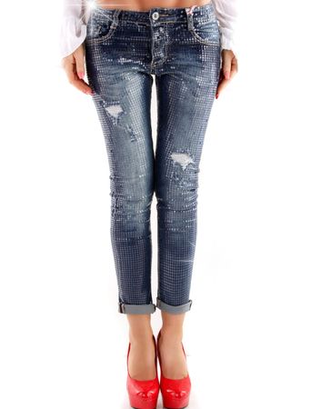 Glossy Jeans, Mozzaar, mit Punkten und Rissen Grösse 42