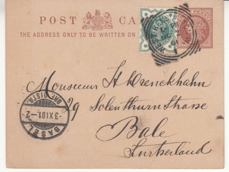 Tutti i francobolli: Postkarte England - Basel 1901 – Usato da Bürglen TG venduto da StampGraf