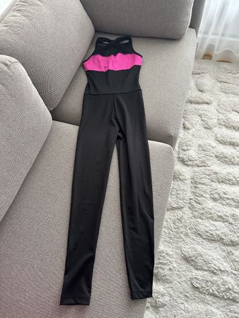 Schwarzer Turnanzug mit Pink, Gr. S – Neuwertig!
