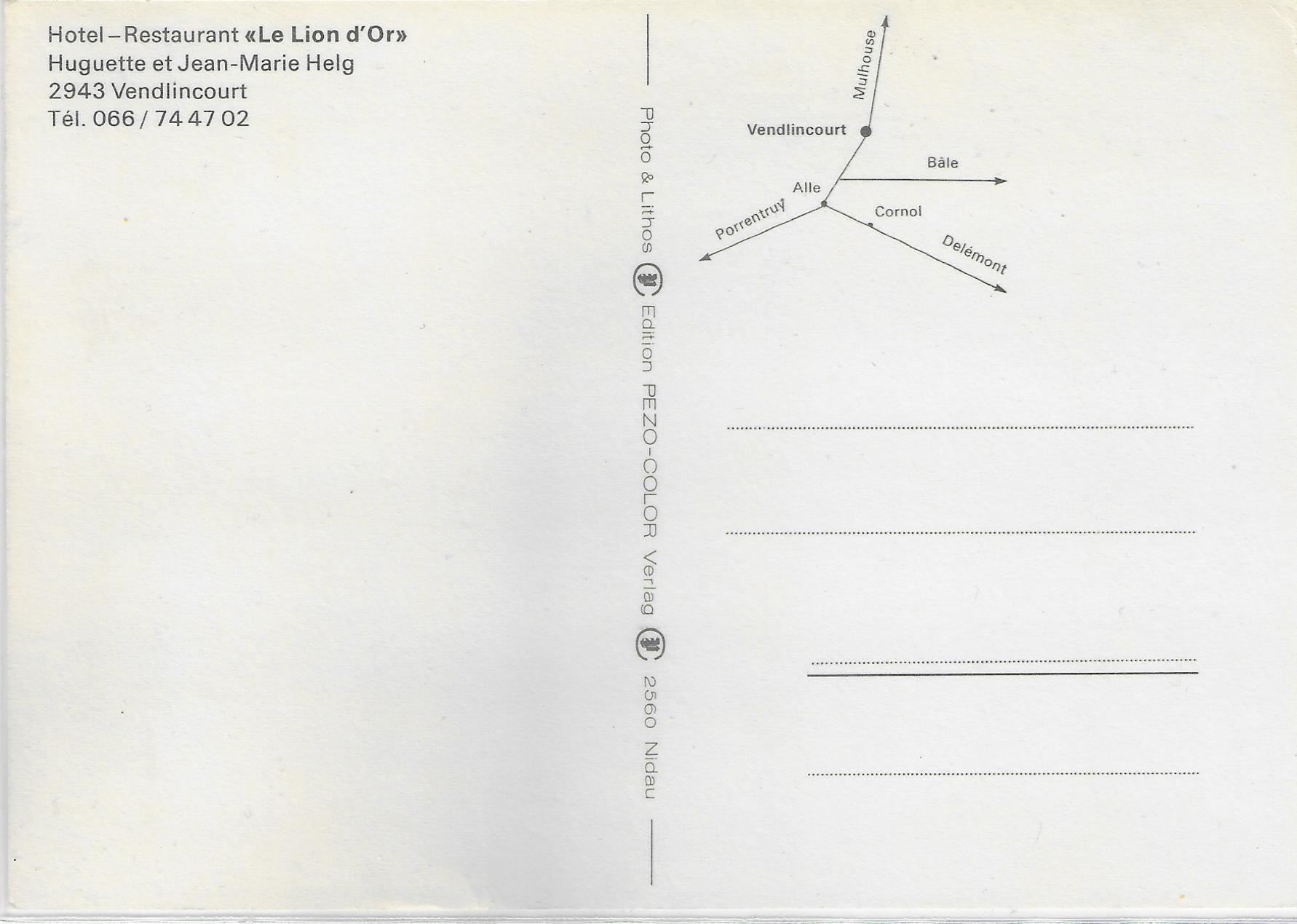 Cartoline postali: Vendlincourt - Hotel-Restaurant Le Lion – Usato da Ettingen venduto da Kartenplanet 1